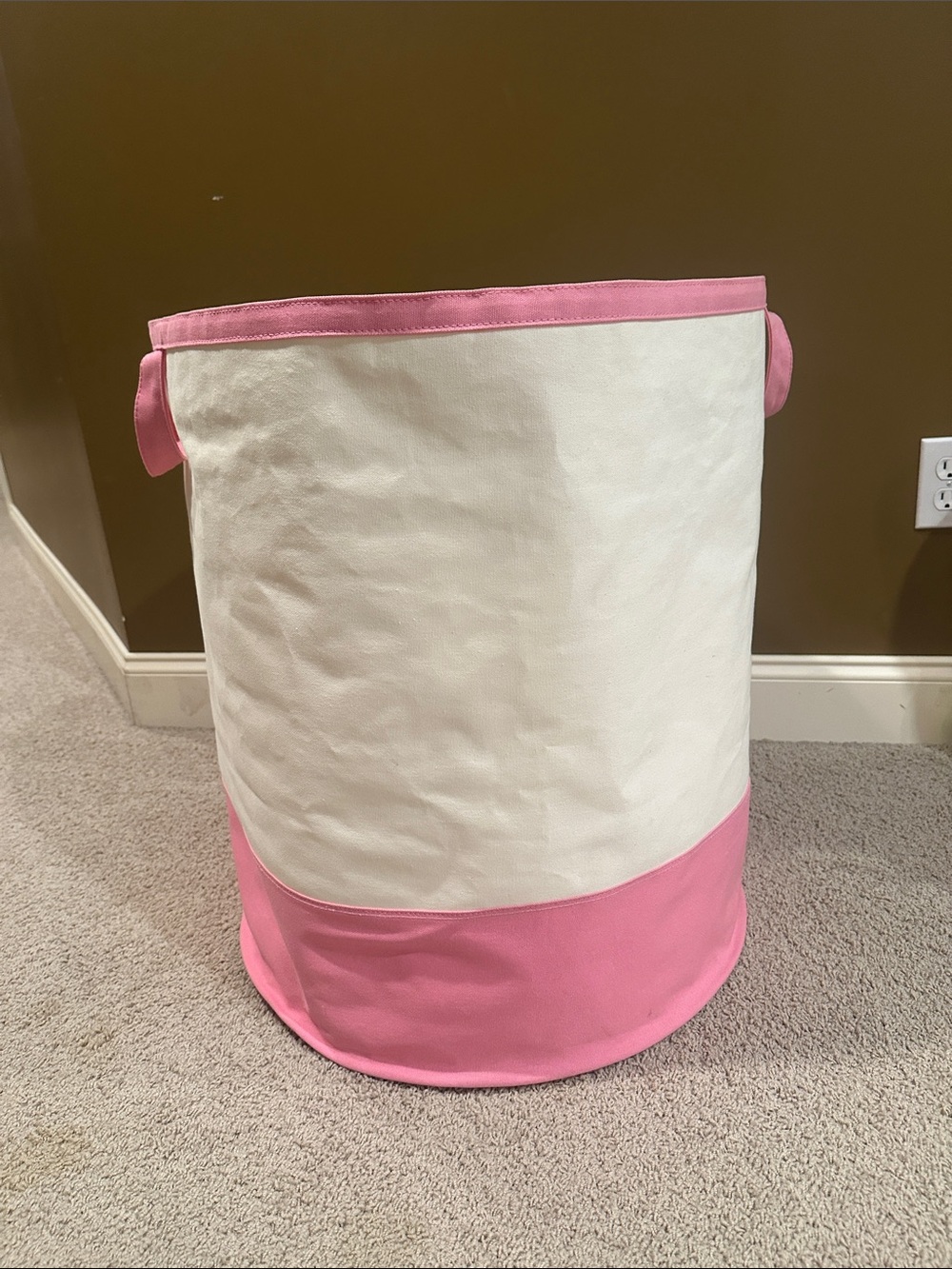 Pottery Barn Kids Pink and White Canvas Storage Hamper